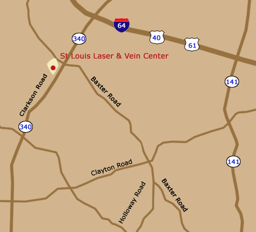 Map to the St. Louis Laser and Vein Center in Chesterfield, Missouri (West St. Louis County, MO)